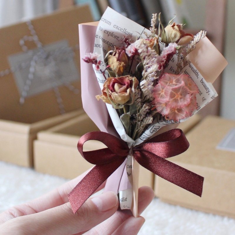 婚礼小物 (磁铁花) 莫兰迪色 迷你干燥花束 - 干燥花/捧花 - 植物．花 粉红色