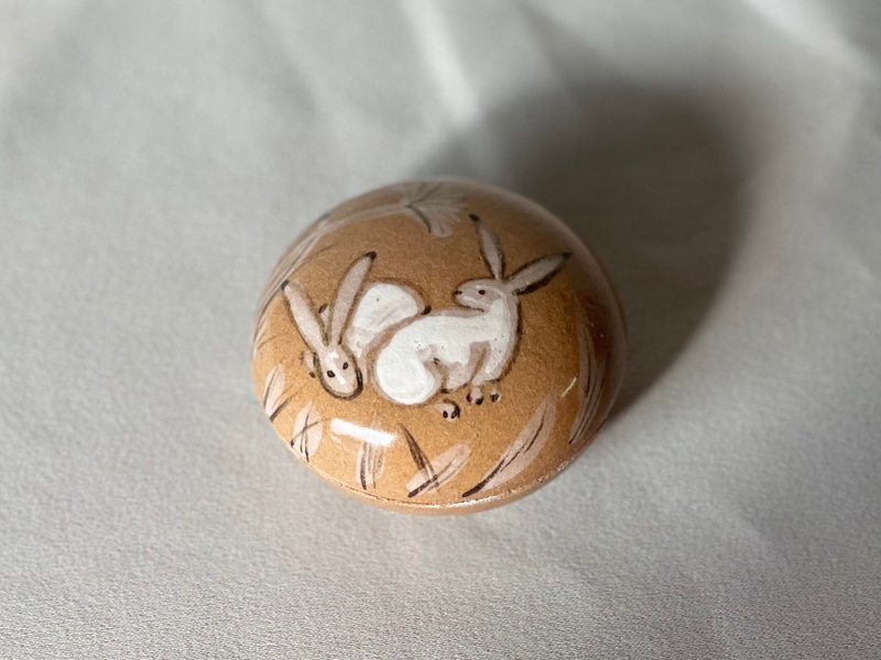 香合　戯れる合ううさぎ - 摆饰 - 陶 咖啡色