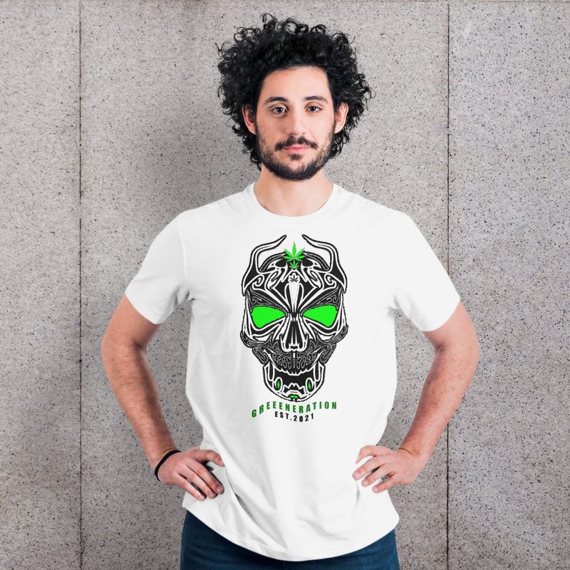 Art T-Shirt Premium Cotton - Devil Skull Head - - 男装上衣/T 恤 - 棉．麻 白色
