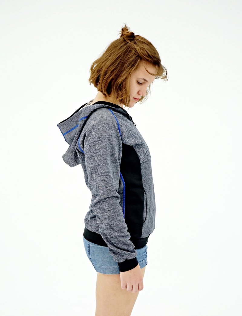 EGRET 自由连帽衫-蓝灰麻花色内刷毛保暖防风 - 女装休闲/机能外套 - 聚酯纤维 