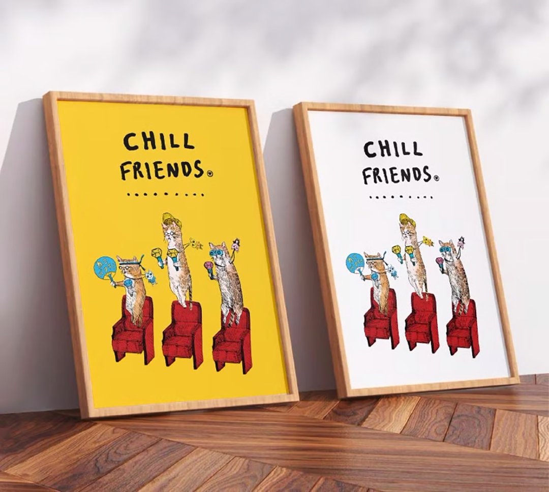 CHILL FRIENDS_热爱应援的猫咪们 / 原创海报 / A4 或 A3 尺寸 - 海报/装饰画/版画 - 塑料 白色