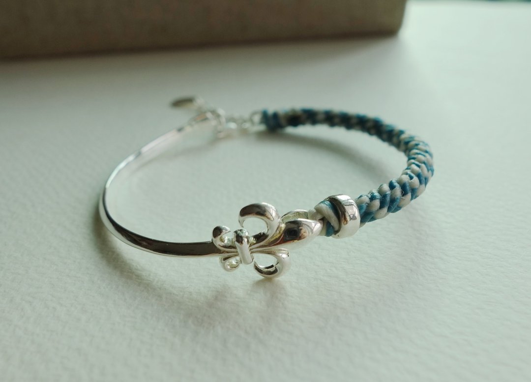 ~米+熊~鸢尾花 Iris 银管  925纯银 蚕丝蜡线 编织手链  /  925 silver bracelet - 手链/手环 - 其他金属 绿色