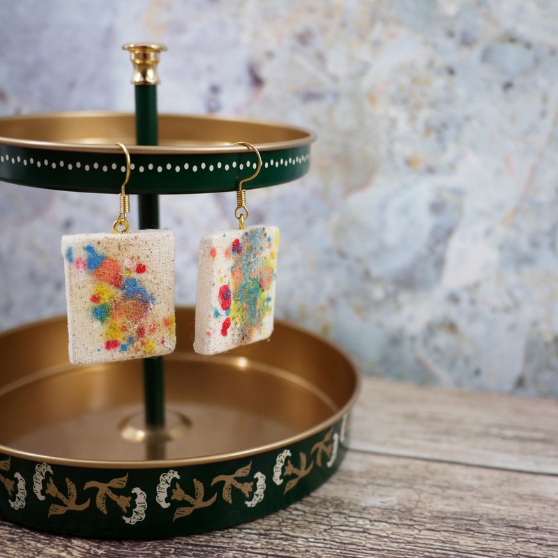 复合媒材小画作耳环 *斑斓 - 耳环/耳夹 - 棉．麻 多色