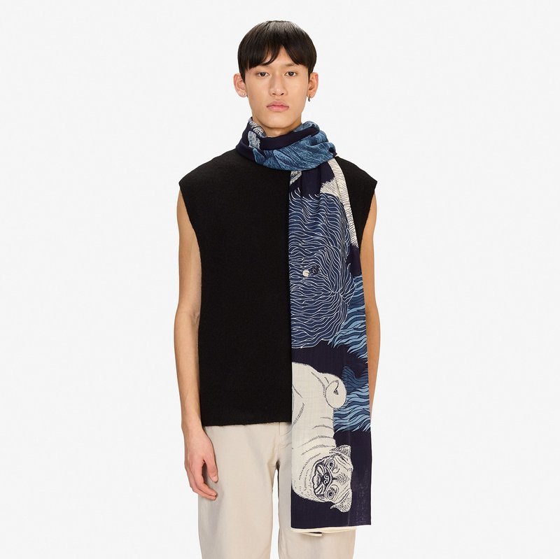 【INOUI EDITIONS】TOUTOU 羊毛围巾100 - 夜蓝 - 围巾/披肩 - 羊毛 蓝色