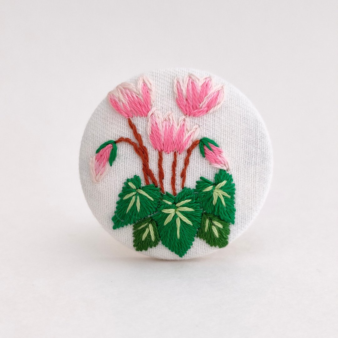 仙客来绣花胸针 - 胸针 - 棉 粉红色