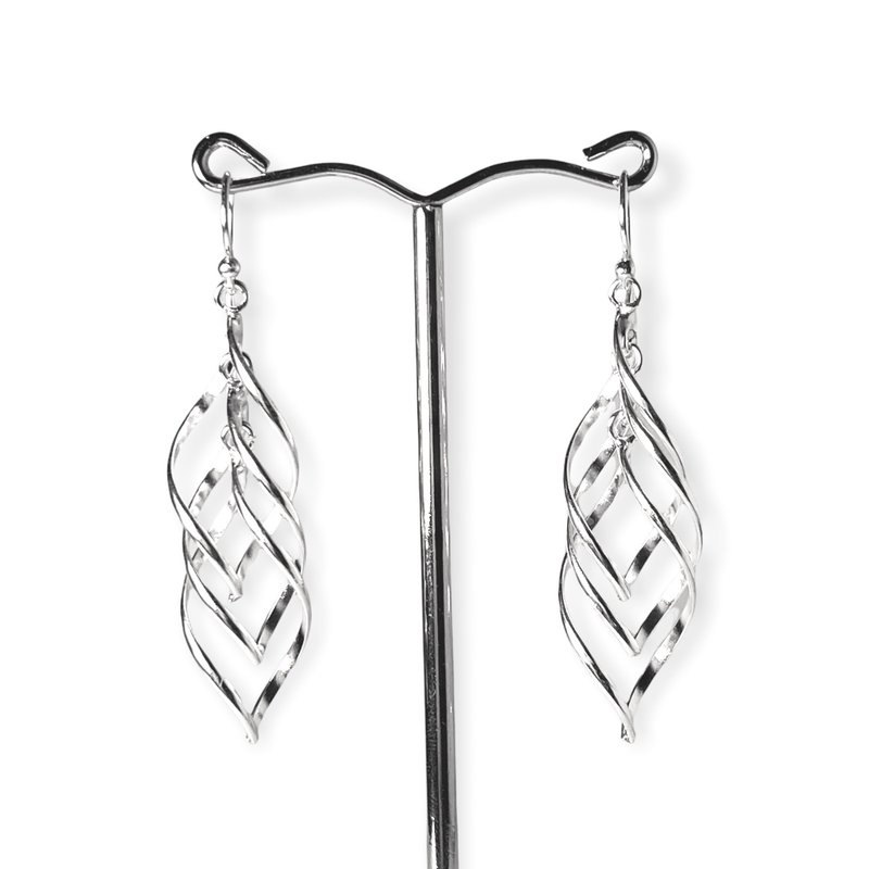 Twist Dangle Drop Earrings Handmade Minimalist Style Spiral 925 Sterling Silver - 耳环/耳夹 - 银 银色