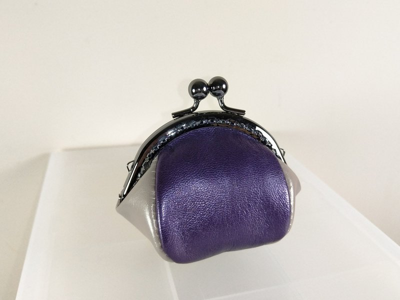 珠光灰配紫的真皮钱包(口金包款) - 零钱包 - 真皮 紫色