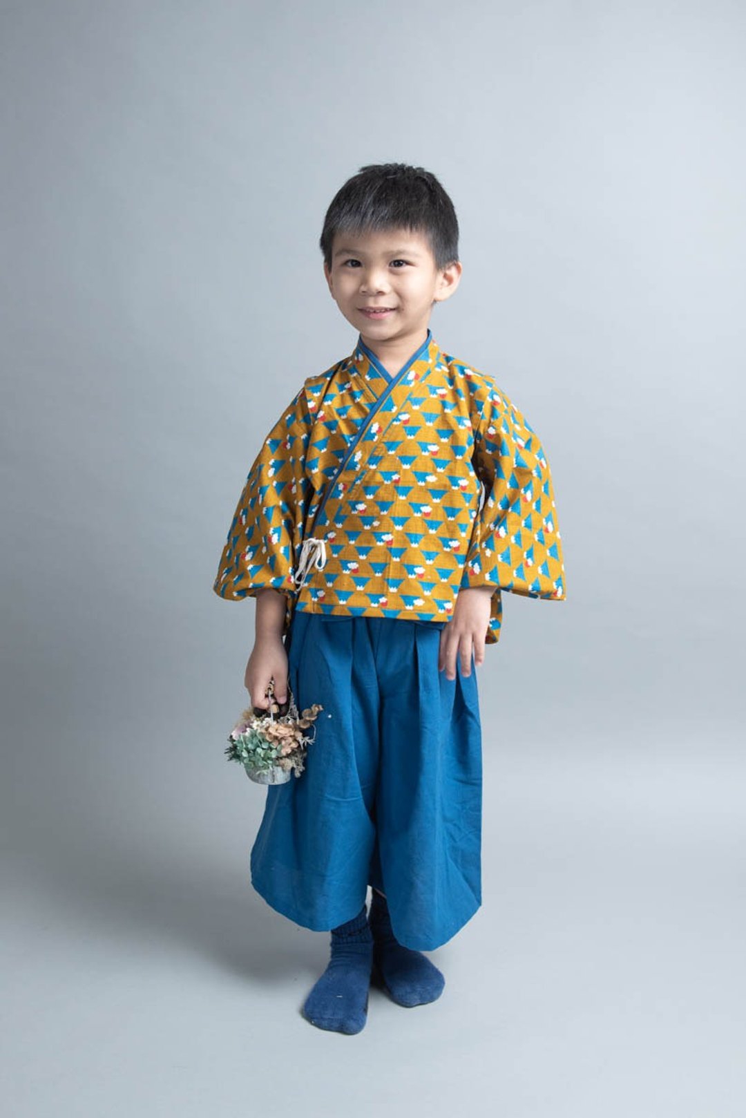 浅草振袖和服-订制 婴幼儿 宝宝 儿童 日本 和服 礼服 衬衫 弥月 - 童装礼服/连衣裙 - 棉 蓝色