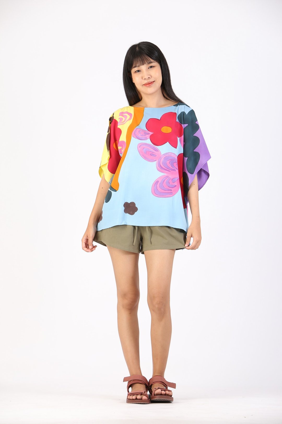 Poncho Cotton Silk Handpainted - Free Size - 女装上衣 - 棉．麻 多色