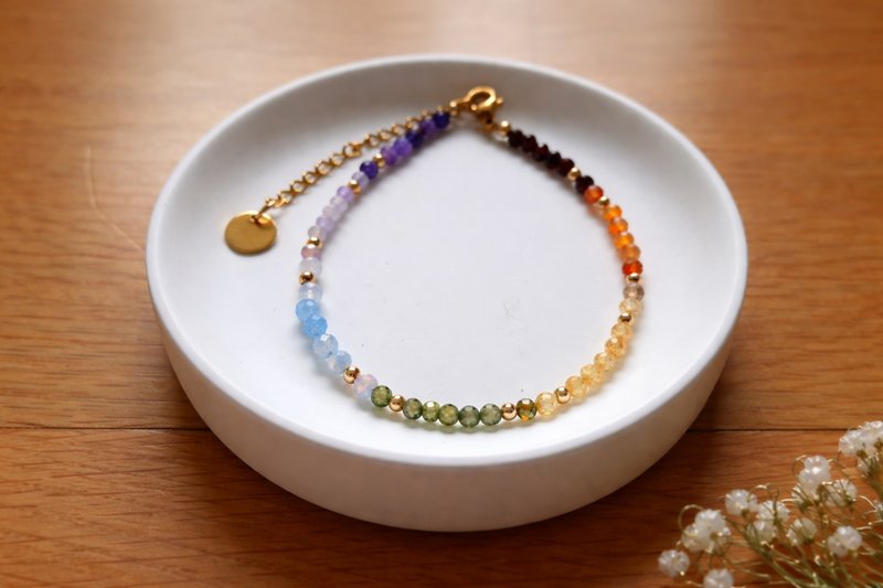 彩虹手链，紫水晶 黄水晶 石榴石 红玉髓 海蓝宝石 绿东陵 石英 - 手链/手环 - 宝石 多色