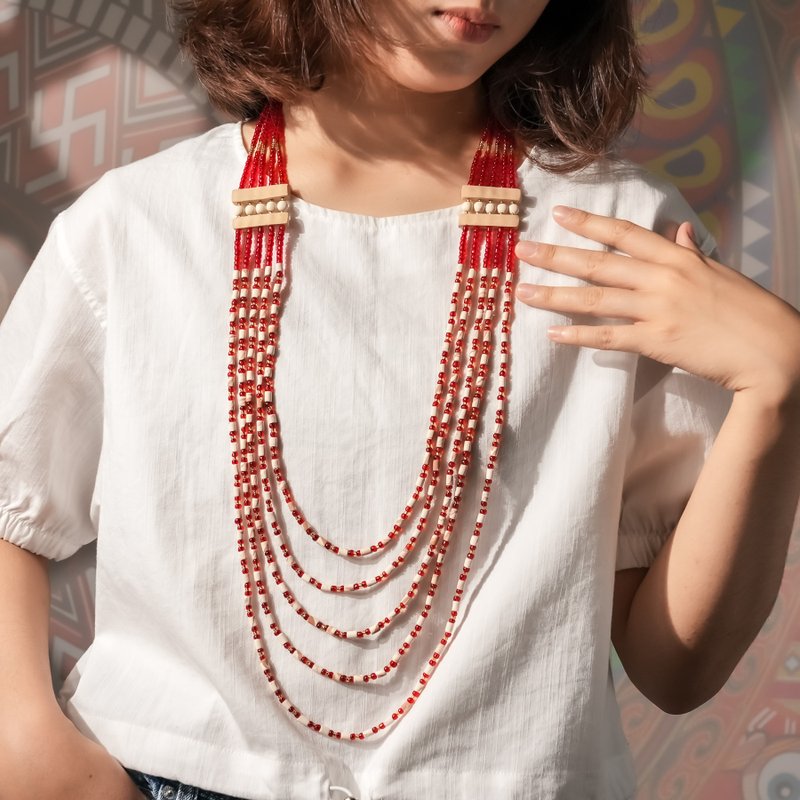 【原风艺站】彩虹五层长链 | 原住民 族服 台湾印象 - 项链 - 其他材质 红色