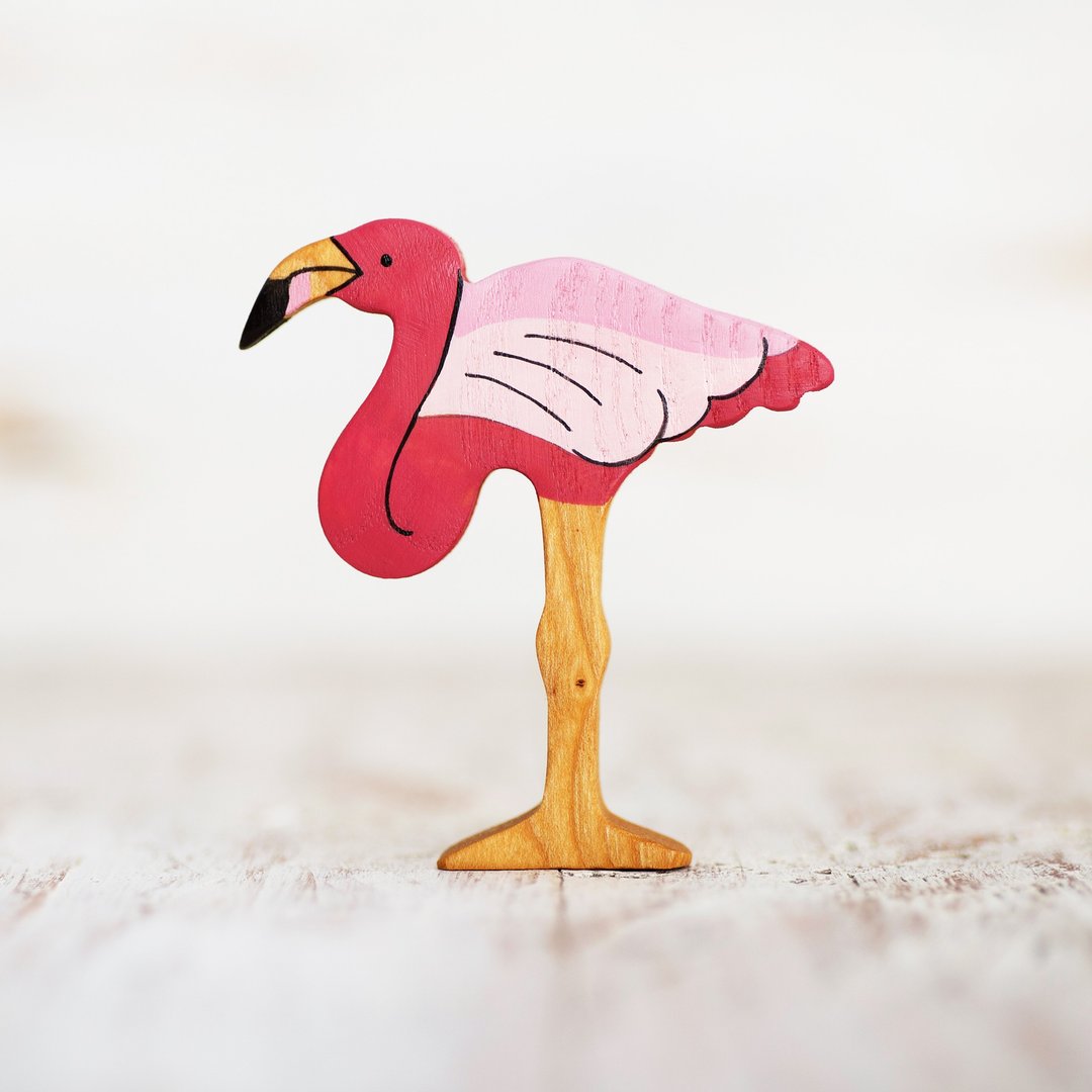 Wooden toy Flamingo figurine - 玩具/玩偶 - 环保材料 粉红色