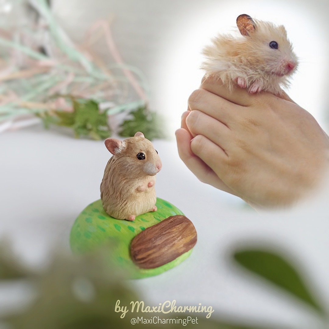 Tan hamster memorial statue 金色仓鼠纪念雕像个性化名称 Base with name Teddy bear syrian - 其他 - 塑料 金色