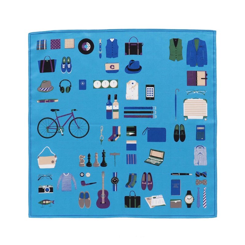 男士系列 蓝色 手帕 47×47厘米 纯棉100% 日本制造 - 手帕/方巾 - 棉．麻 蓝色