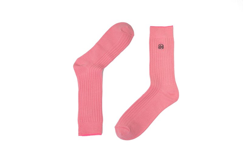 多色经典刺绣罗纹绅士袜 温柔粉 - 绅士袜 - 棉．麻 粉红色