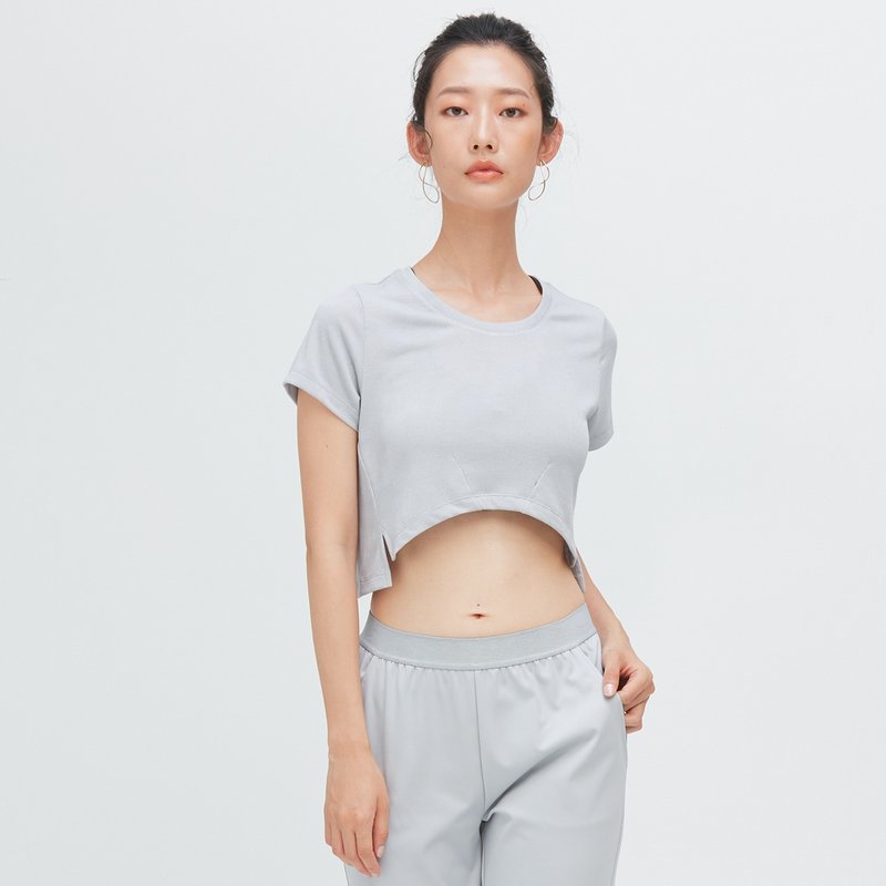 抗菌胶原蛋白短版上衣(女)-白杨灰 - 女装背心 - 聚酯纤维 灰色