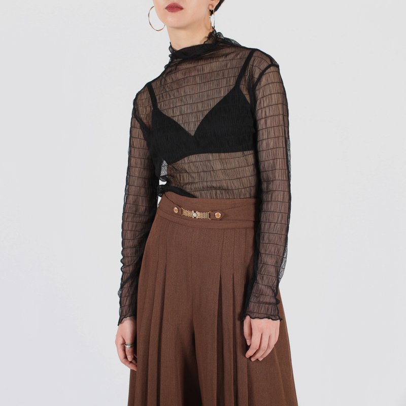 【蛋植物古着】夏夜迷雾纱质透肤古着上衣 - 女装上衣 - 聚酯纤维 黑色