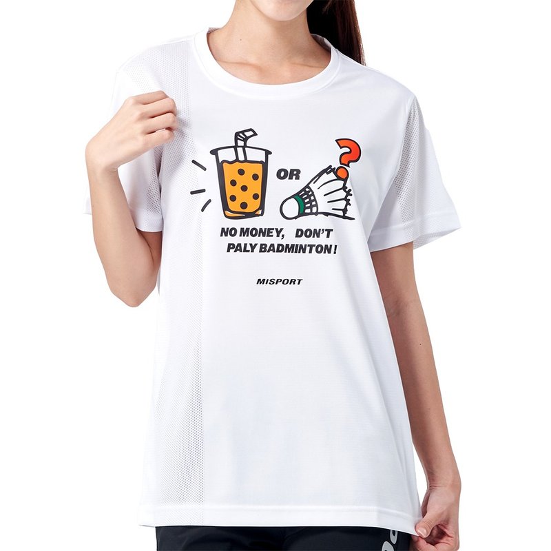 MIT专利呼吸衣-没钱不要打羽球-珍奶 吸湿排汗衣 羽球衣 机能服 - 男装运动衣 - 聚酯纤维 白色