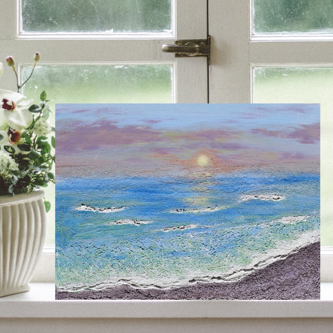 台北手作【石英砂肌理画-夕阳与海】画画体验课程 - 插画/绘画/写字 - 棉 