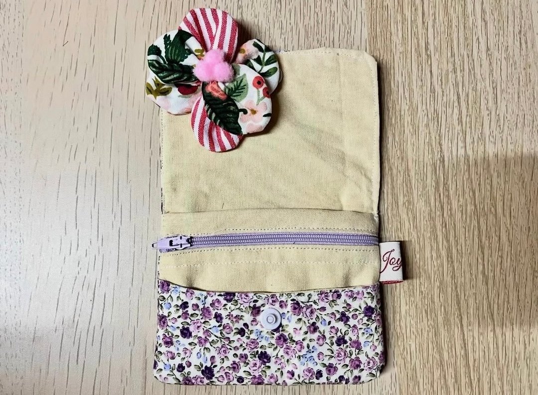 卡片钱包和花朵 - 皮夹/钱包 - 棉 紫色