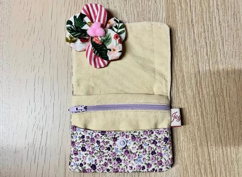 卡片钱包和花朵 - 皮夹/钱包 - 棉．麻 紫色