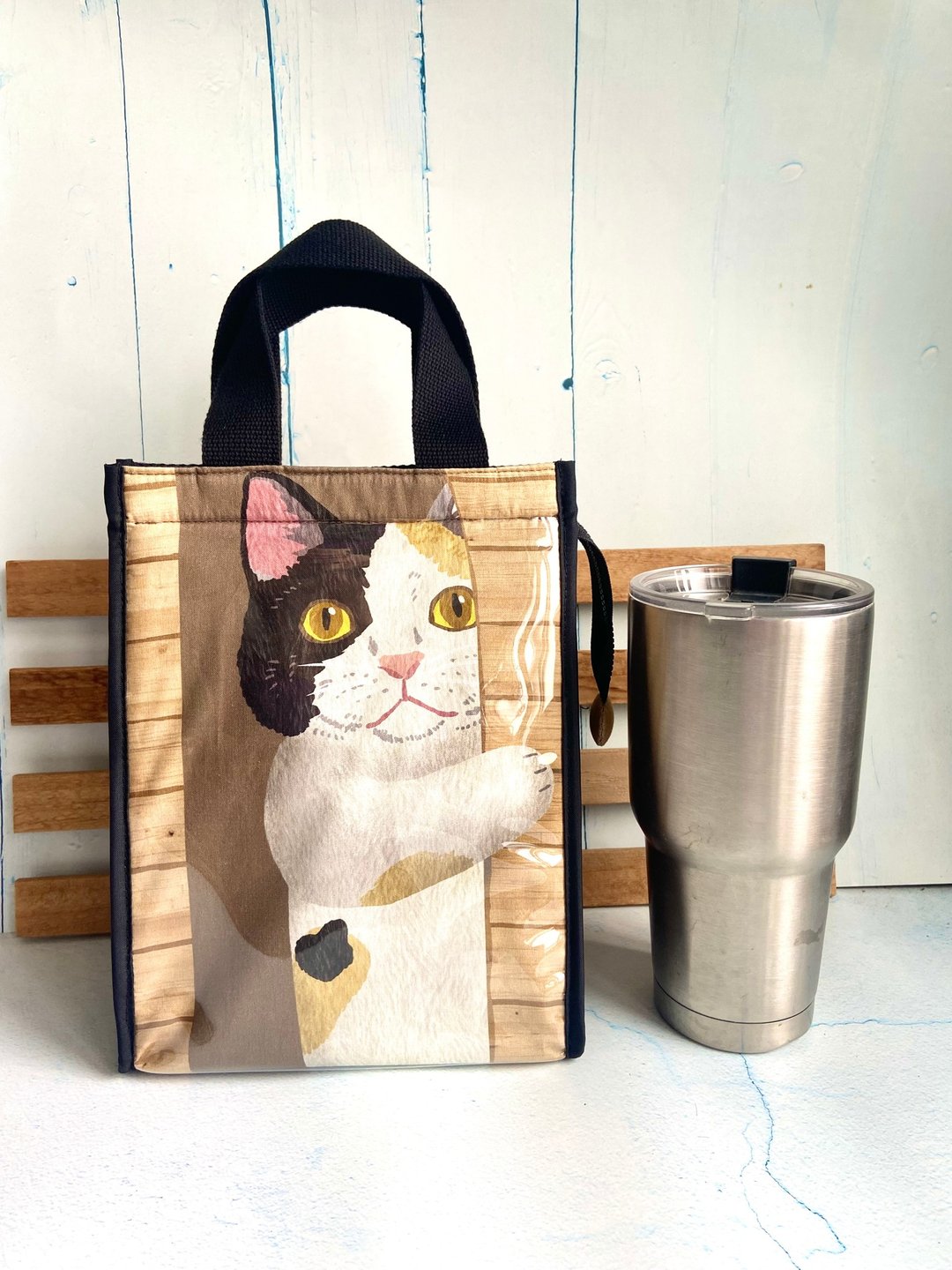 躲猫猫-黄黑猫保温收纳袋 日本棉布 生日 圣诞 新年 礼物 - 化妆包/杂物包 - 棉．麻 