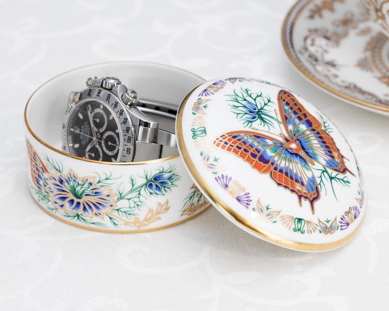 英国制Royal Crown Derby 1991蝴蝶骨瓷珠宝戒指项链首饰盒表盒 - 收纳用品 - 瓷 