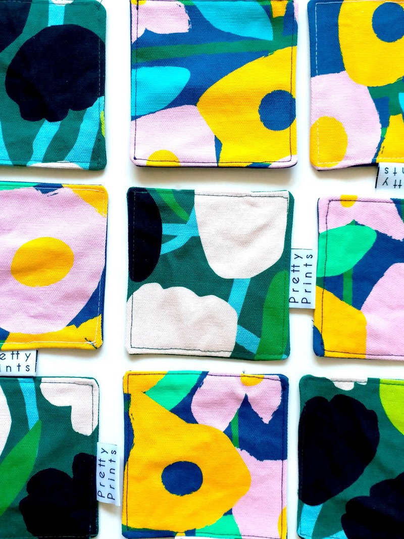 印花布茶垫/牵牛花/郁金香高山绿/圆点点 - 杯垫 - 棉．麻 多色