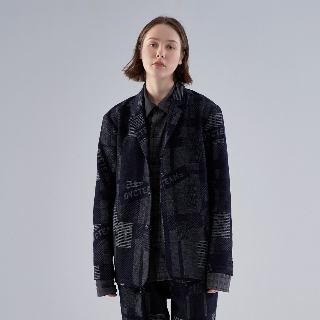 DYCTEAM - RE:FORM - Logo pattern blazer (dark blue) - 女装西装外套/风衣 - 其他材质 蓝色