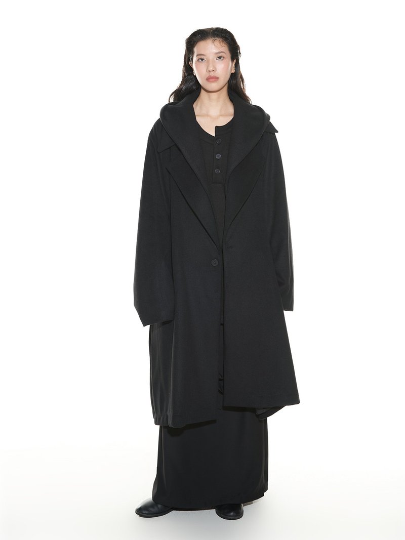 毛绒连帽可拆卸毛呢大衣冬季男女气质外套 - 女装上衣 - 其他材质 黑色