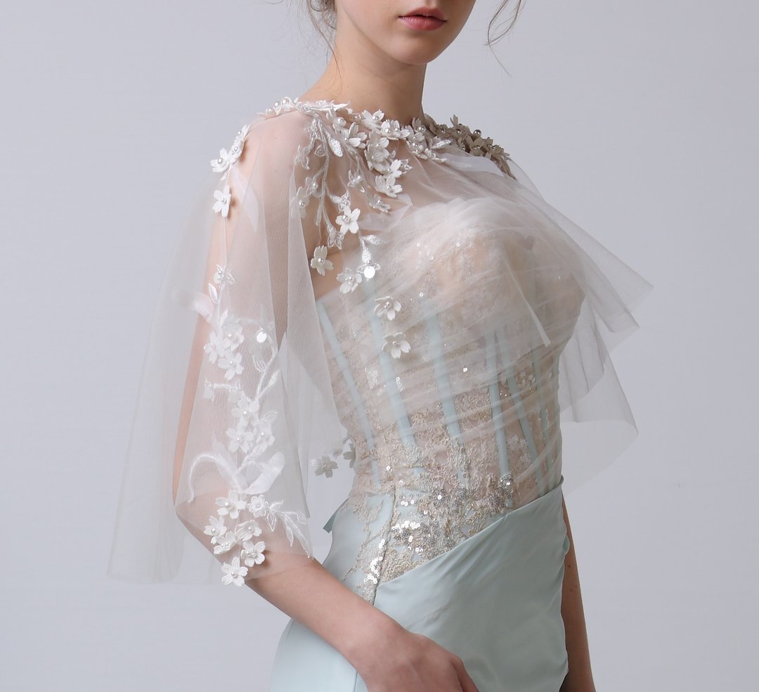蕾丝 披肩 米色 披风 珍珠 小花 优雅 好搭配 宴会 婚纱 好搭配 - 女装休闲/机能外套 - 聚酯纤维 白色
