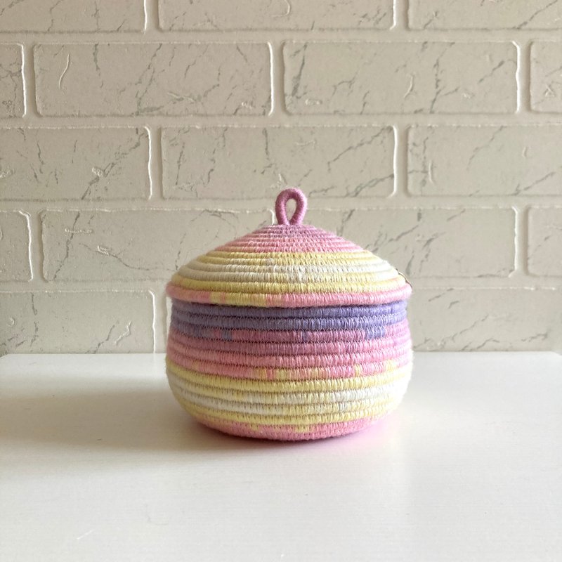 带盖迷你储物篮 12.5 厘米 x 11 厘米 - 收纳用品 - 棉．麻 粉红色