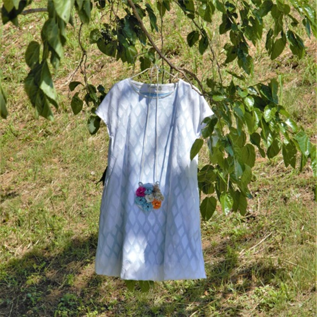 Go out with a bouquet Balloon dress, blue - 洋装/连衣裙 - 棉 白色