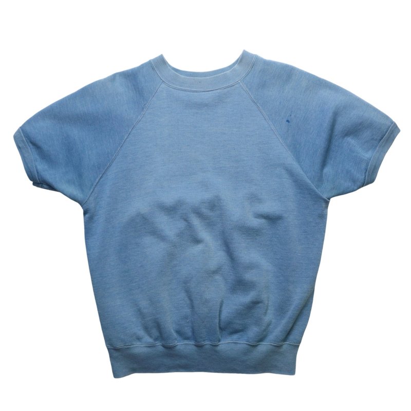 60-70s Sun Faded 水蓝色素面短袖卫衣 - 男装上衣/T 恤 - 其他材质 蓝色