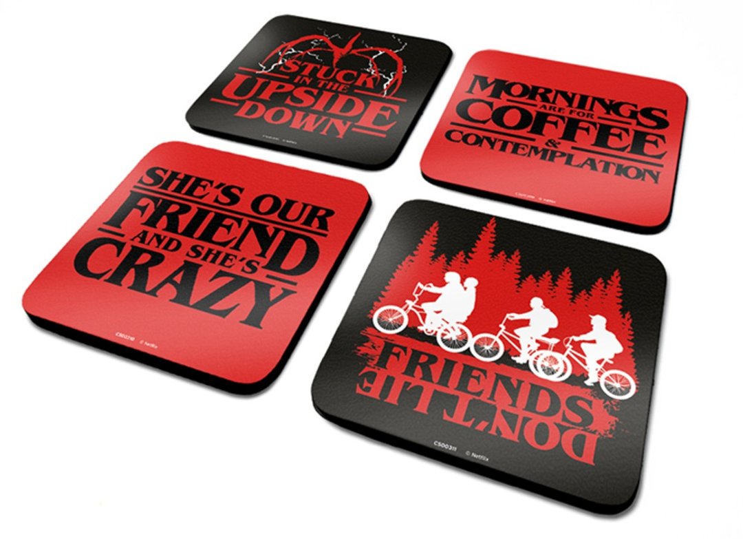【怪奇物语】Stranger Things 经典台词 - 英国进口杯垫4入组 - 杯垫 - 软木/水松木 红色