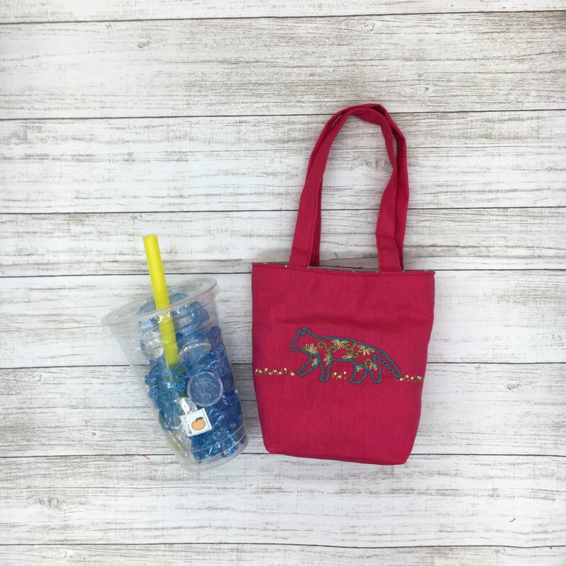 Cafe bag walking cat - 手提包/手提袋 - 棉．麻 粉红色