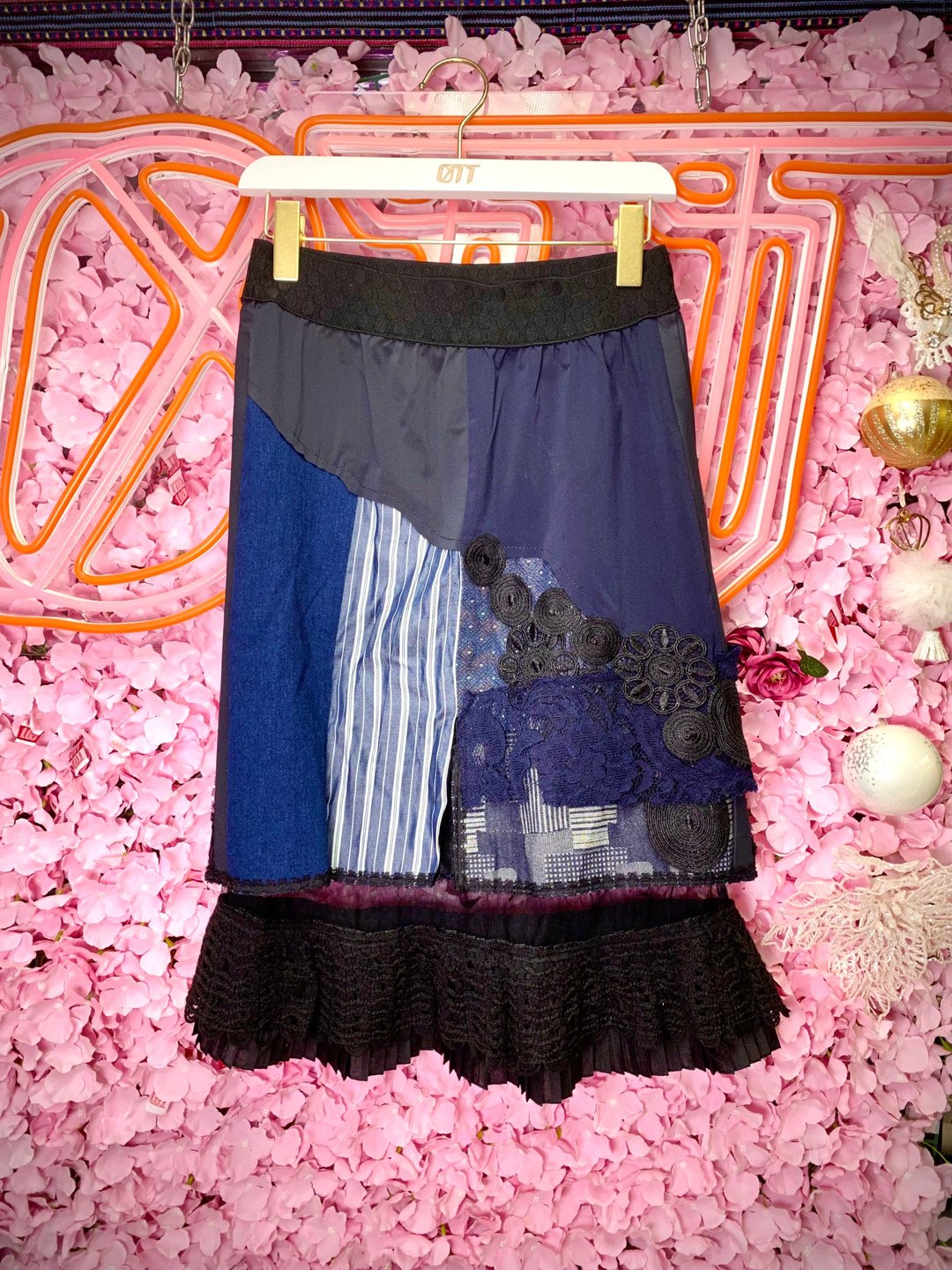 只此1件*民族风黑蓝色喱士细节压褶裙Ethnic patched Skirt - 裙子 - 棉 蓝色
