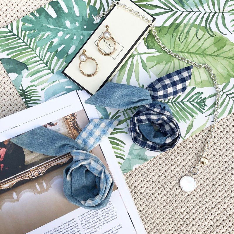 最爱的那件格子衬衫 / 蓝 格 / 软铁丝 铁丝 发带 发箍 - 发带/发箍 - 棉．麻 