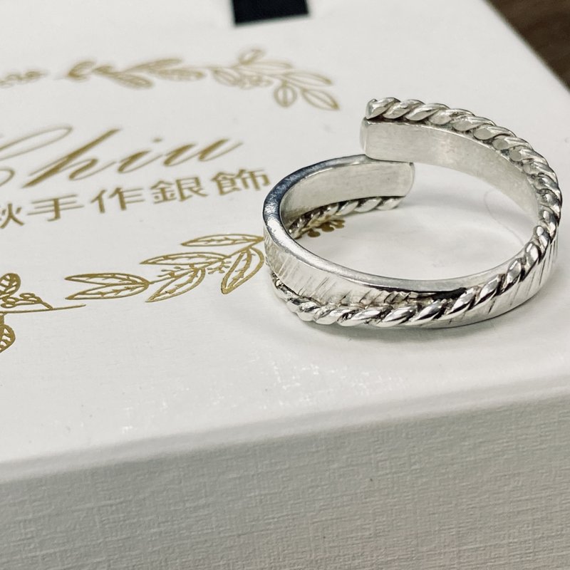 纯银 斜纹 麻花 戒指 可定制姓名  S312 - 戒指 - 纯银 银色