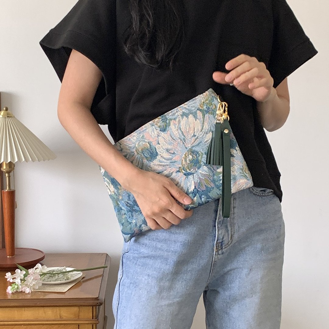 蓝色提花收纳手拿包 - 手拿包 - 棉 多色