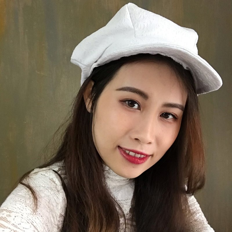 Newsboy Hat 报童帽 |六边剪裁 | 白色提花纹 - 帽子 - 聚酯纤维 白色