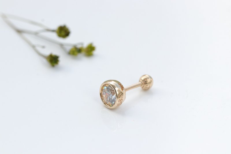 14K 圆钻锁珠耳环(7mm)(单个)耳骨 耳窝 不退色 - 耳环/耳夹 - 贵金属 金色