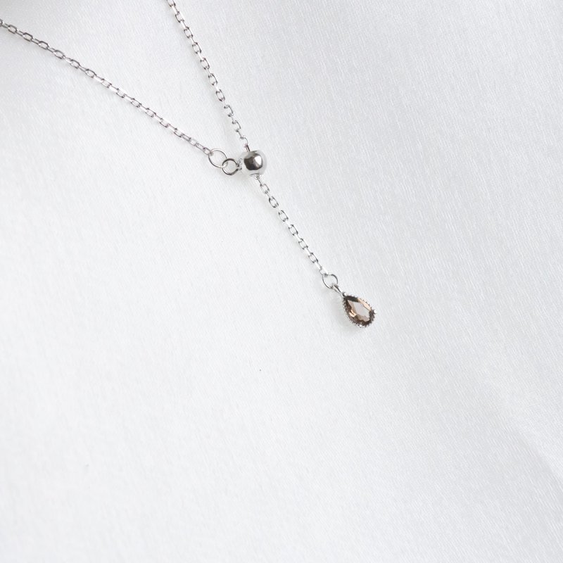 茶晶925纯银水滴伸缩设计项链 - 项链 - 水晶 银色