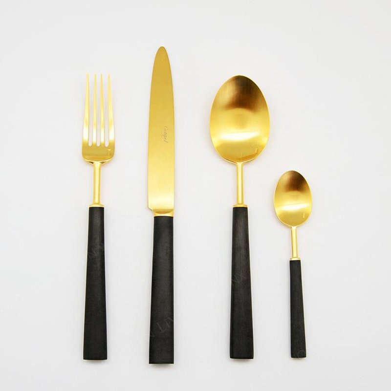 葡萄牙 Cutipol  EBONY 黑金主餐四件组(刀叉匙+咖啡匙) - 餐刀/叉/匙组合 - 不锈钢 金色