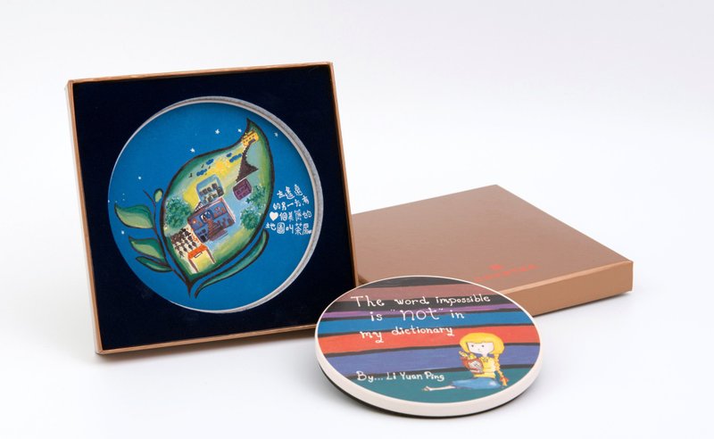 环保陶瓷吸水杯垫/ 泰国山区学生画作/台湾莺歌制/高温烧制不退色 - 杯垫 - 陶 