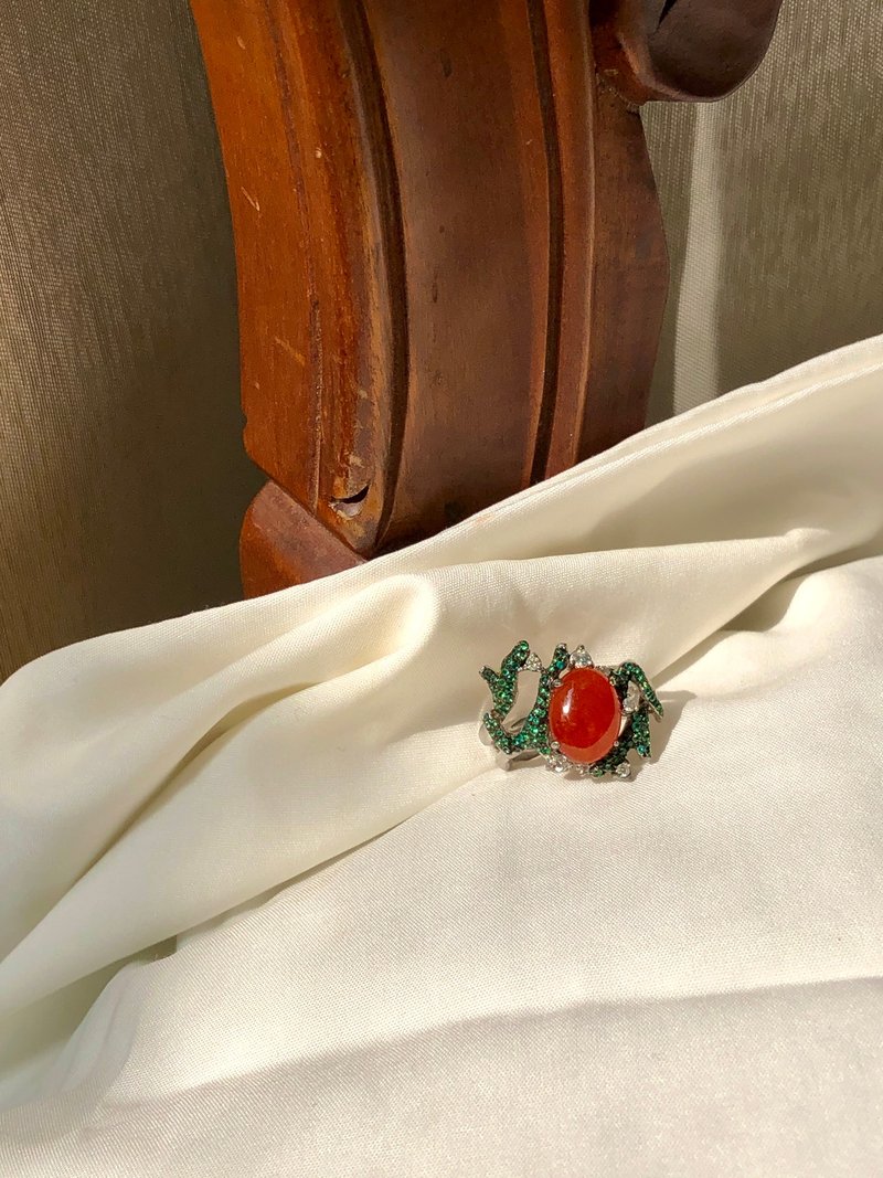 薄荷马沙拉 Carnelian Tsavorite 戒指 - 戒指 - 半宝石 红色
