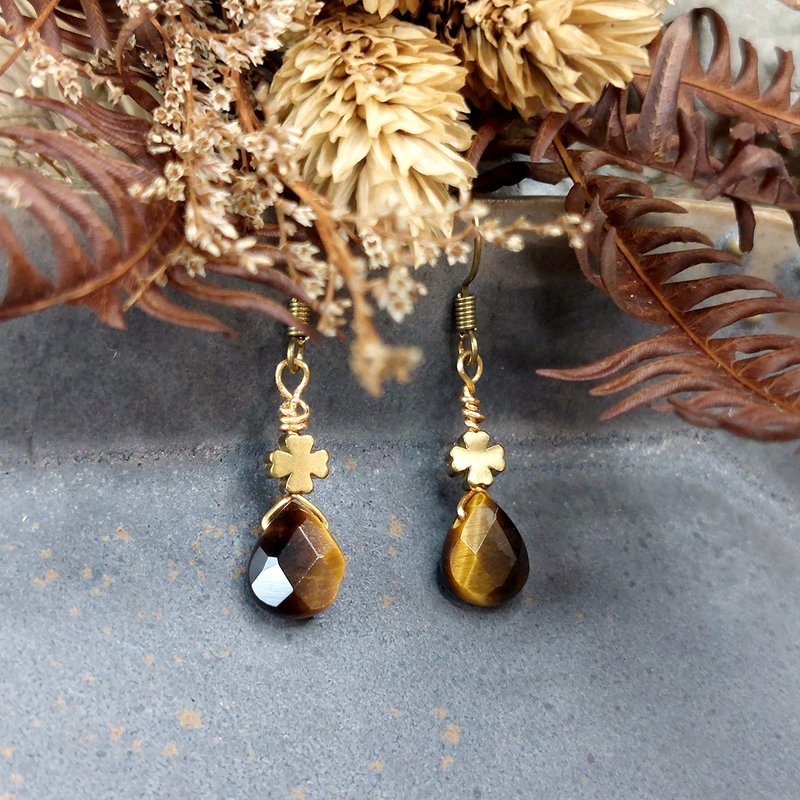 黄金武士耳饰 | 黄虎眼 | - 耳环/耳夹 - 水晶 