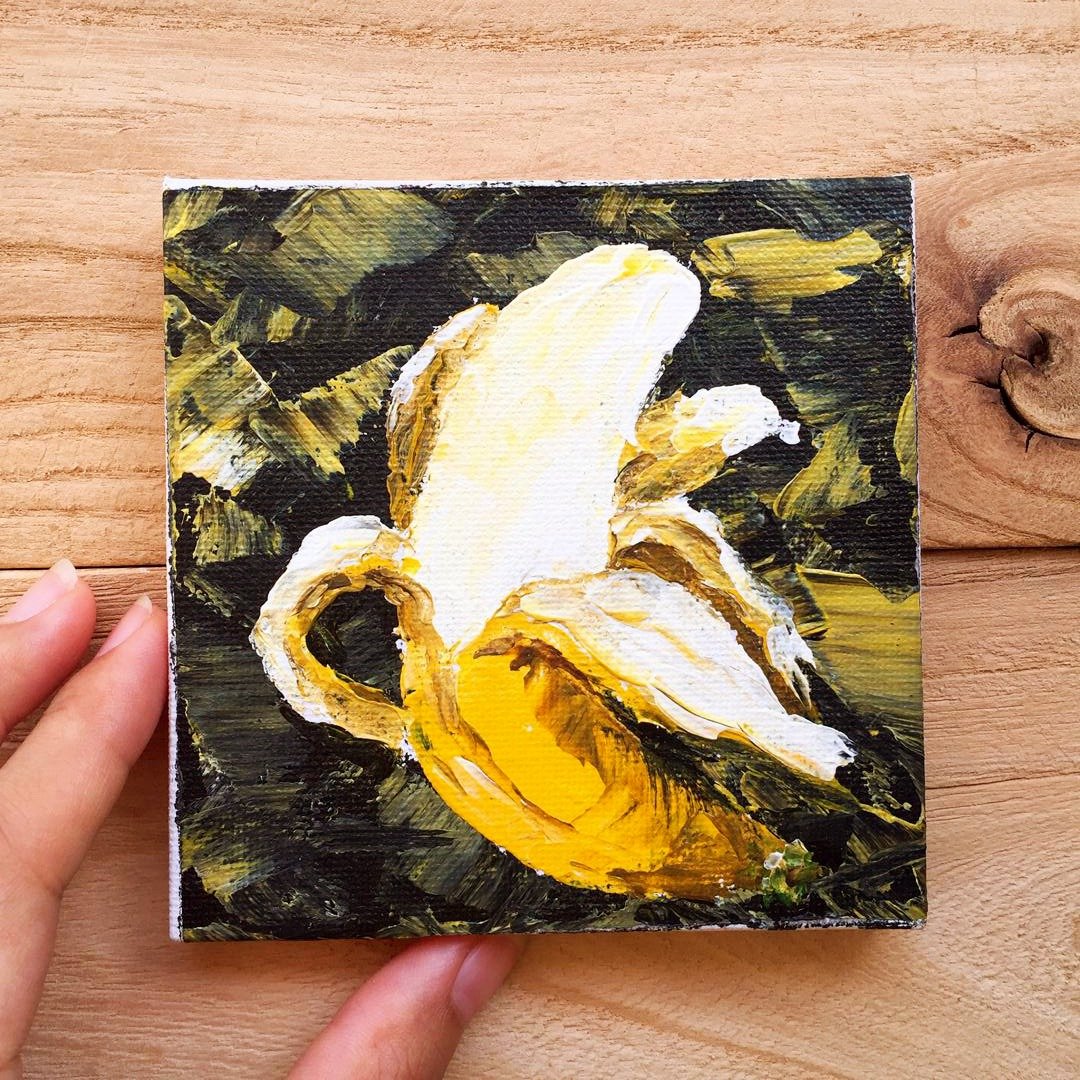 香蕉- 水果系列原作厚涂刀画。摩登现代风玄关餐厅办公桌装饰小品 - 海报/装饰画/版画 - 棉 