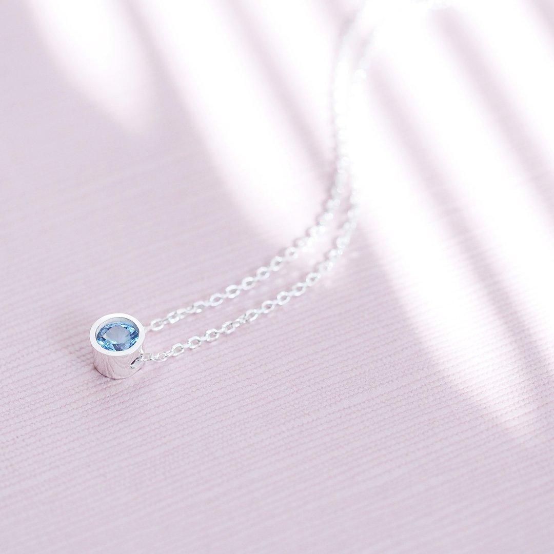 Aquamarine Maru Necklace Silver 925 - 项链 - 其他金属 蓝色