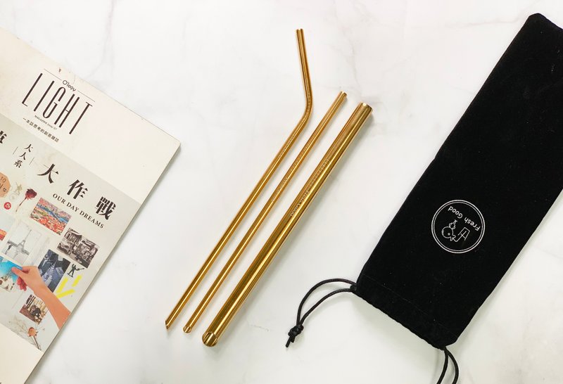 环保316不锈钢吸管 4入 内赠绒布袋(古典金) - 环保吸管 - 其他金属 金色